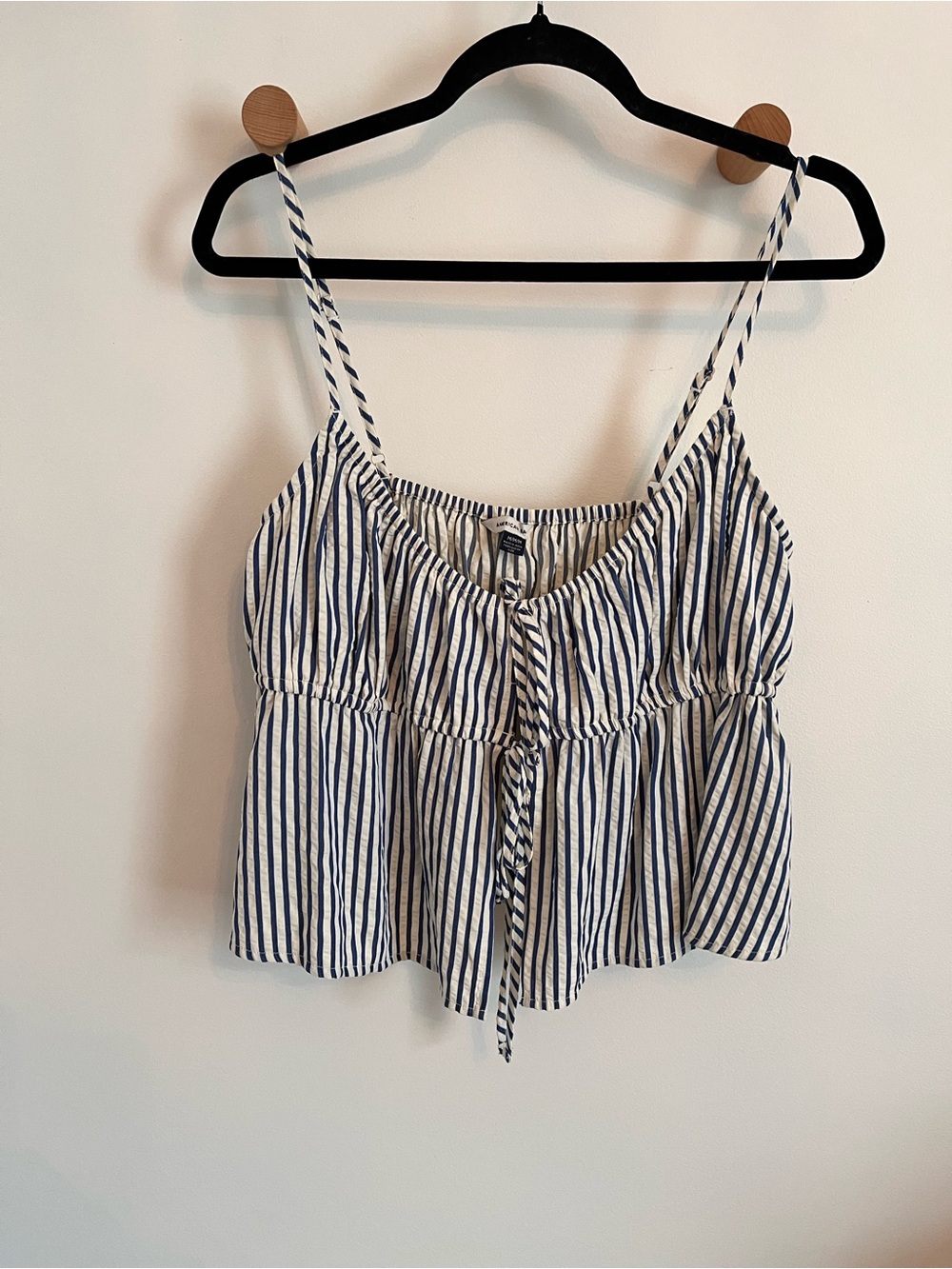 American Eagle Outfitters Blue & White Striped Spaghetti Strap Peplum Camisole